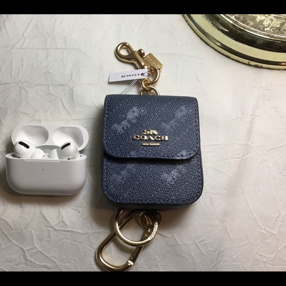 NWT Coach Bag Charm Denim Blue Multi Attachment. Air pods &CC are not for sale.